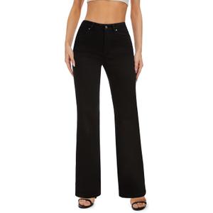 FLYING BANANA Women's High Waisted Wide Leg Baggy Stretch Denim Jeans (4, Black)