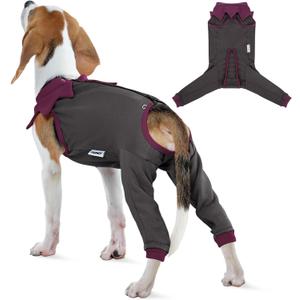 FUAMEY Dog Recovery Suit with Padded Rear Leg Sleeve,Zip-Up Dog Onesie for Spay Neuter Surgery,Dogs Bodysuit Prevents Licking Wounds on Thigh Incision Joints,Dogs Prevent Licking Shirt Grey S (Small(Back:10.9in))