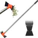 2-in-1 Garden Hoe and Weed Puller Rake, 60 Inch Adjustable Long Handle Weeding Tool Heavy Duty Spring Steel Head with Sand Texture Finish, Weed Remover for Garden, Yard, Lawn, Driveway
