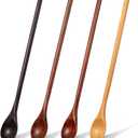 4 Pcs 13 Inch Long Handle Wooden Spoons for Cooking Long Handle Tasting Tea Spoon Wooden Utensils Vintage Stirrer for Kitchen Soup Coffee Cocktail Honey Mixing Stirring, 4 Colors