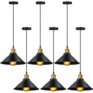 Retisee 6 Pieces Industrial Pendant Lights E26 E27 Base Farmhouse Lampshade for Hanging Light Vintage Metal Shade Fixtures Barn for Kitchen Dining Room Home Bar Foyer(Black)