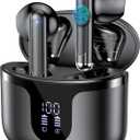 Wireless Earbuds, Bluetooth 5.3 Headphones Deep Bass Stereo Sound with ENC Noise Cancellation Wireless Headphones with 50H Playback and LED Display, IPX7 Waterproof Ear Buds Black