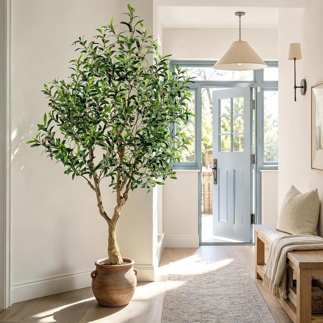 6FT Artificial Olive Tree Indoor Tall Faux Olive Tree with White Planter