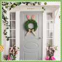 Suncalla 19 inch Easter Bunny Wreath for Front Door Artificial Bunny Wreath with Bow Faux Boxwood Bush Plants Rabbit Spring Door Wreaths for Home Indoor Outdoor Window Wall Party Decor