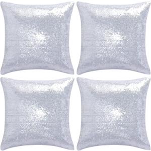 Silver Square Sequin Decorative Throw Pillow Covers Cushion Case for Chair Couch Bed Sofa Bedroom Living Room Wedding Home Decor (18"x18",4 Pack)
