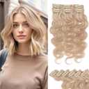 Rich Choices Short Clip In Hair Extensions Real Human Hair-Wave/Curly 6 Pcs Single Clip Hairs Extensions For Women-Mini Clips Hairpieces-10 Inch #22BP613 Champagne Blonde Balayage