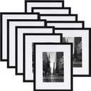 Giftgarden Black 8x10 Picture Frame Set of 10, Matted to 5x7 Picture with Mat or 8x10 Photo without Mat, Multi Frames for Gallery Wall Tabletop Display