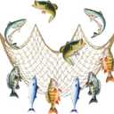 Silipull 11 Pcs Gone Fishing Party Decorations Kit Fishing Net Cute Cardstock Photo Prop for Birthday Sea Animal Indoor Outdoor Dessert Table Party Supply