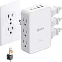 Outlet Splitter with 6 AC Side Outlets, Flat Wall Outlet Extender with PD 20W USB C, 3-Sided Electrical Outlet Extender with 4 Cable Clips for Behind Couches, Nightstands, Desks, TV