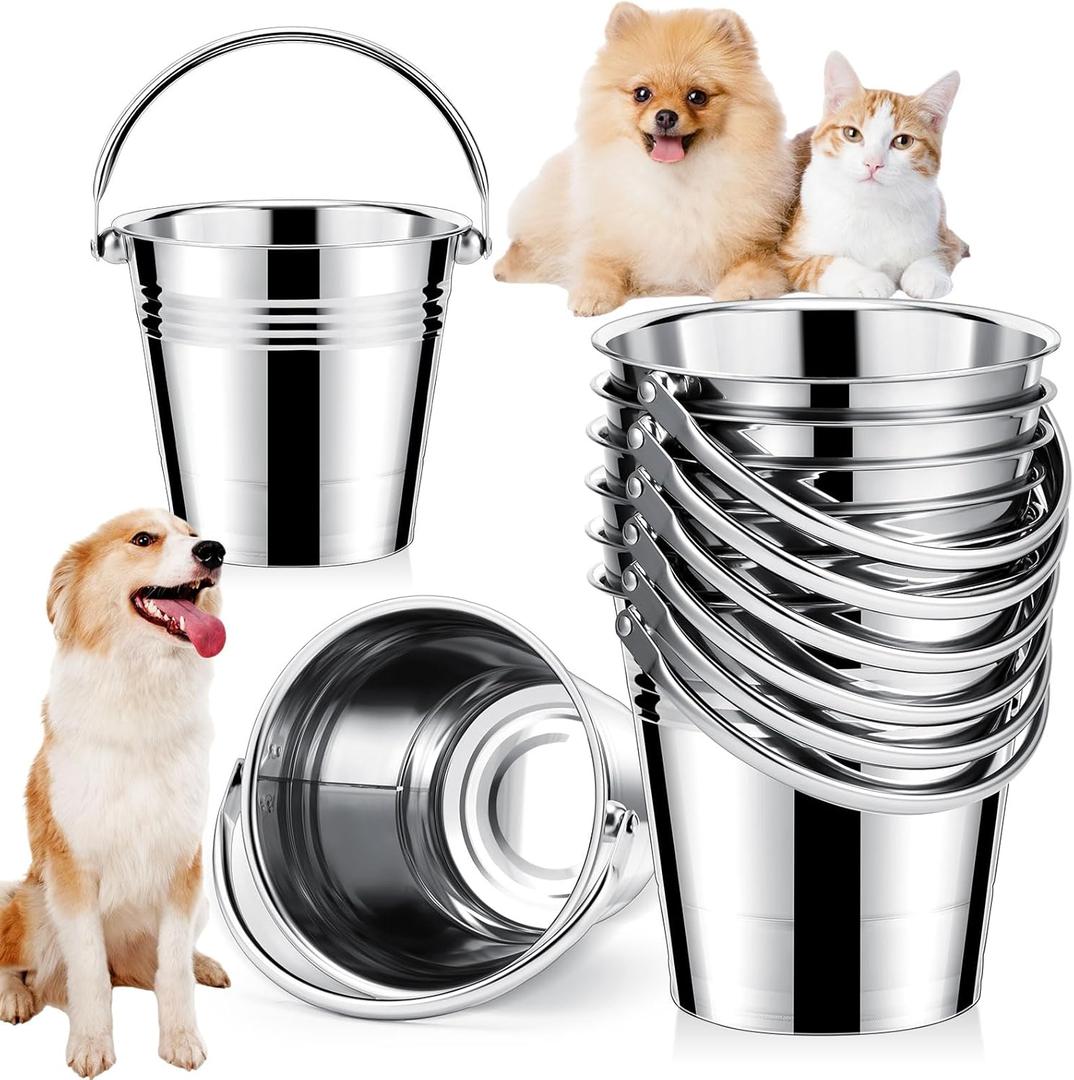 Hicarer 6 Pcs Stainless Steel Dog Water Bucket, Heavy Duty Stainless Steel Bucket Water Pails for Dogs Pets, for Kennels Farms Fences Cages (2.1 Quart)