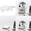 Gagee 4 Pack Paper Organizer for Desk,Clear Stackable Paper Sray Holder, Office Desk Organizer for Notes, Pens, File, Document