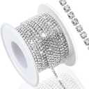 Dowarm 10 Yards 2MM Crystal Rhinestone Close Chain Trim for Sewing Crocs Shoes Clothes Cups, SS6 Claw Rhinestone Chain for Craft Jewelry Wedding Bouquet DIY Decoration, Silver (Silver Base with Clear Rhinestone)