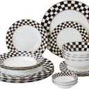 Porlien Checker Pattern 20-piece Round Dinnerware Set for 4, Porcelain Dinner Sets, 11 inches