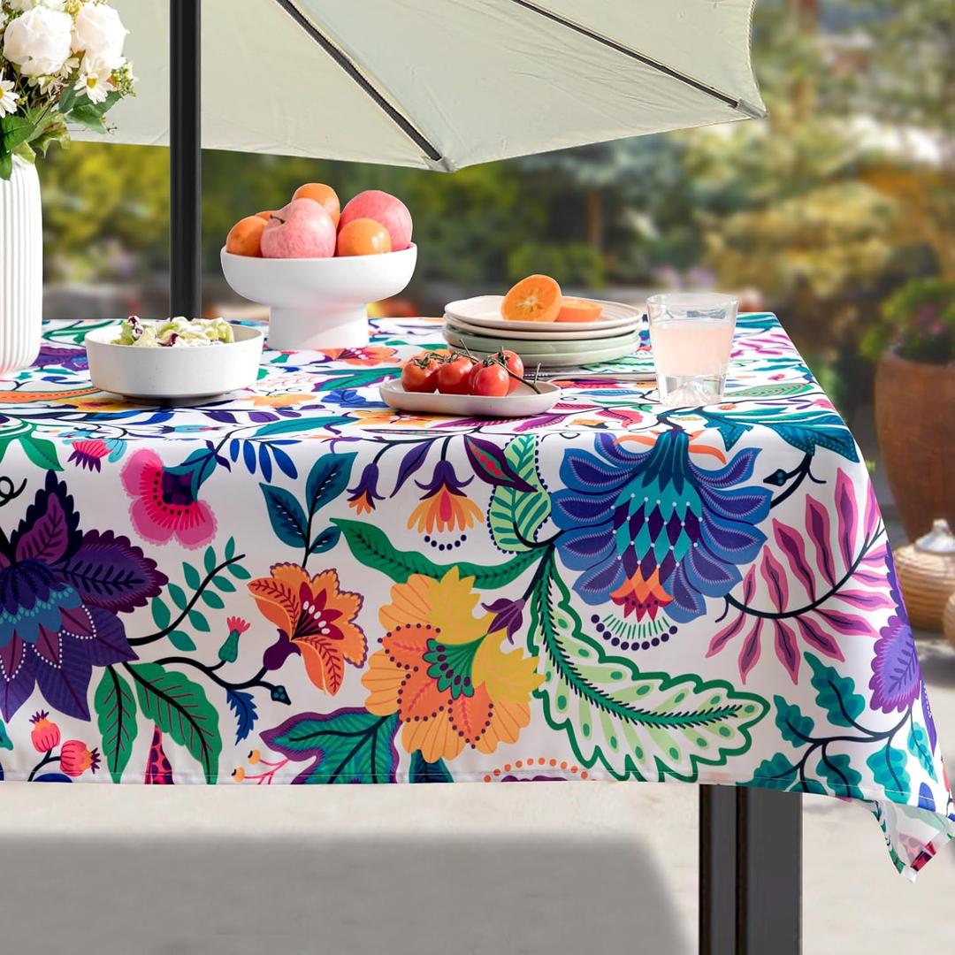 joybest Indoor Outdoor Tablecloth with Umbrella Hole and Zipper, Paisley Print Patio Table Cover Waterproof Fabric Tablecloth for Spring Summer, Picnic, 60 x 84 Rectangle/Oblong