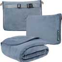PAVILIA Travel Blanket Pillow, Soft Airplane Blanket 2-IN-1 Combo Set, Plane Blanket Compact Packable, Flight Essentials Car Pillow, Travelers Gift Accessories Luggage Backpack Strap, 60x43 Slate Blue