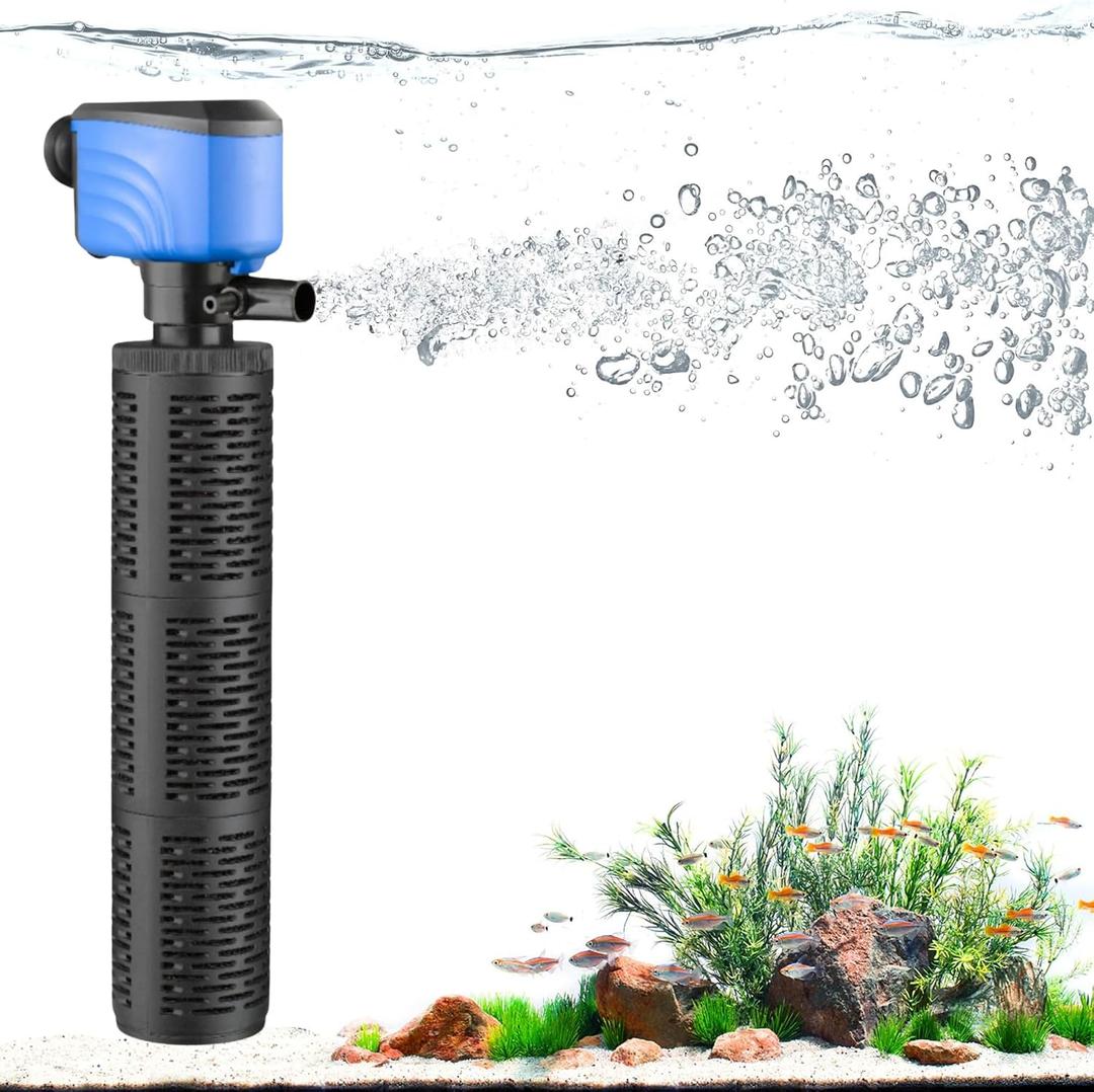 100-300 Gallon Submersible Aquarium Filter, Internel Fish Tank Filters for Large Tanks, Whisper Turtle Tank Filter for Small Pond, Saltwater & Freshwater, 15.5-Inch