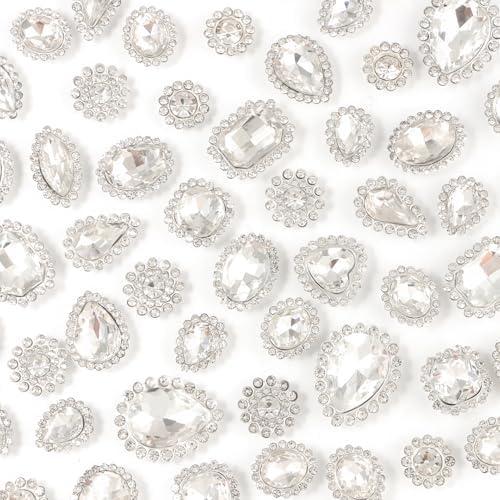 50 PCS Sew on Rhinestones Mixed Shapes Glass Sliver Rhinestones Sew on Crystal Gems Mental Flatback with Sliver Claw for Jewelry Crafts Clothes DIY Craft Shoes Dress Jewelry Making