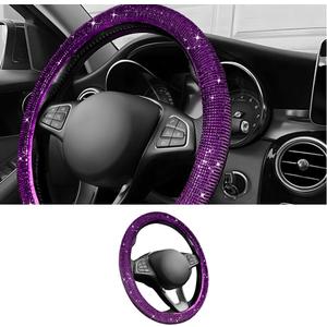 Car Steering Wheel Cover with Sparkly Rhinestones, Bling,Suitable for Most 14.5"-15" Pickup Trucks, SUV (Purple)