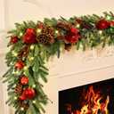 Christmas Garland - 2 Pack 5.9ft Christmas Garland for Mantle, Norfolk Pine Garland Cedar Garland with Christmas Fruits Lotus Pod for Home Party Fireplace Indoor Outdoor Decor