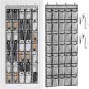 WVM Over the Door Shoe Organizer with 35 Breathable Mesh Pockets, Hanging Shoe Organizer for Door with 4 Metal Hooks, Large Capacity Closet Storage for Shoes, Accessories, Grey