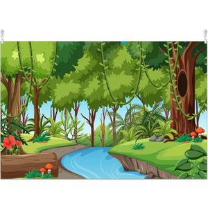 HunnmingRe 6x9ft Rainforest Falls Decorations Jungle River Backdrop 2026 VBS Tropical Forest Background Safari Wild Animals Photography Decor Summer Party Photo Studio Props