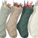 Coume 4 Pcs Sage Green Christmas Stockings 18" Large Knitted Christmas Stockings Knit Cable Boho Rustic Hanging Xmas Stockings for Fireplace Family Holiday Decor Decorations Ornament