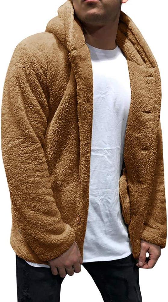 PASLTER Mens Fuzzy Sherpa Jacket Fluffy Fleece Open Front Cardigan Button Down Coat Winter Warm Thicken Lined Outwear (X-Large, Brown)