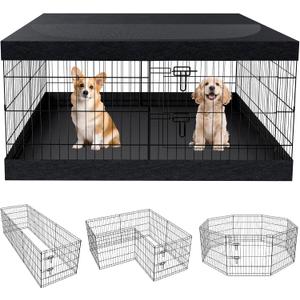 PEEKABOO Black Dog Playpen 24" H, 8-Panel 24" W with Top and Bottom Covers