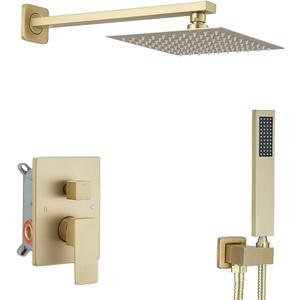 Brushed Gold Shower System Bathroom Luxury Rain Mixer Shower Combo Set Wall Mounted Rainfall Shower Head System Shower Faucet Rough-in Valve Body and Trim Kit
