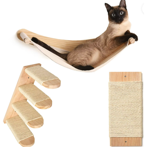 Wall Mounted Cat Shelves – 4-Piece Hammock Set with Ladder & Steps for Small & Large Cats – 45 lb Capacity Wall Mounted Cat Furniture
