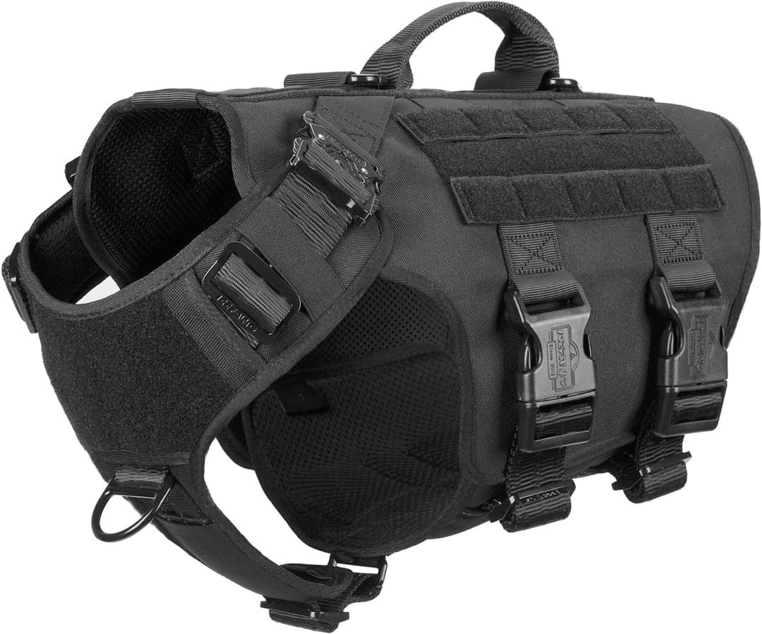 ICEFANG GN3 Tactical Dog Harness with 6X Buckle,Dog Molle Vest with Handle,3/4 Body Coverage,Hook and Loop Panel for ID Patch,No Pulling Front Clip (L (28"-35" Girth), Black) (Large (Pack of 1))