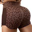 SHENHE Women's Leopard Workout Shorts High Waisted Tummy Control Gym Booty Shorts Coffee Brown Medium (Brown, M)