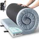 Kingfun 3 Inch CertiPUR-US Memory Foam Camping Mattress Pad, Waterproof Roll up Sleeping Pad, Thick Floor Sleeping Mats for Tent with Removable Travel Bag(Light Blue, Cot)