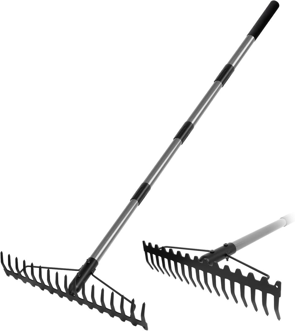 Walensee 5.4FT Bow Rake Heavy Duty Garden Rake with Stainless Steel Handle, 17 Steel Tines Garden Tool for Loosening Soil Gathering Leaf Leveling Lawn Farming Land Management Yarn Thatch Rakes
