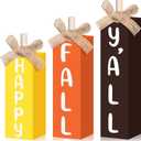 2 x Geetery 3 Pcs Fall Decoration for Home Fall Table Block Sign Thanksgiving Tiered Tray Decor Thanksgiving Wood Table Decor for Autumn Harvest Office Shelf Desk Kitchen Party Supplies (Bright Style)