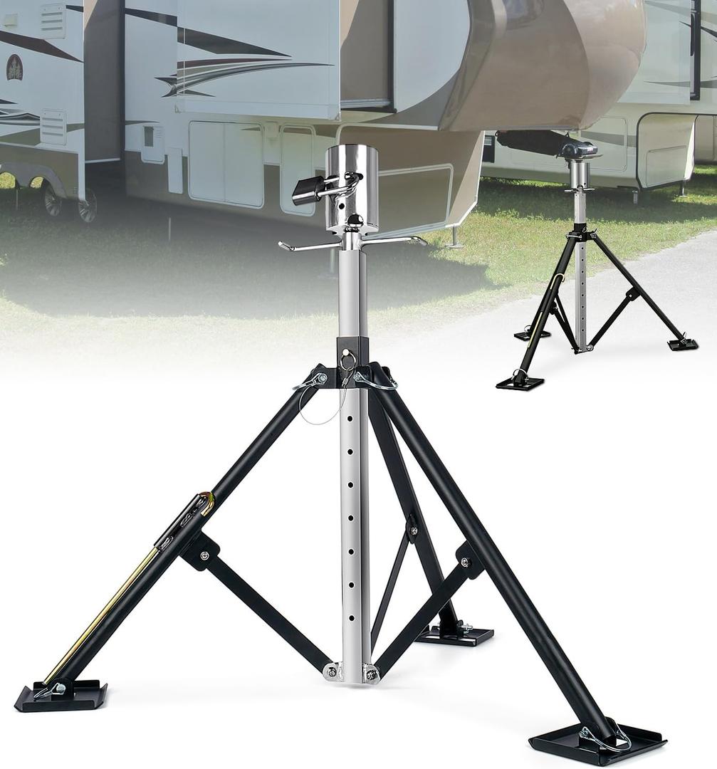 Heavy Duty 5th Wheel Tripod Stabilizer, Patented Design King Pin RV Tripod Stabilizer Adjustable from 34" to 59" for Easy Storage