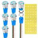 DaierTek 12V Latching Push Button Switch Marine Waterproof Round Blue LED Pushbutton Switch 19mm 12 Volt DC Ring Illuminated Metal ON Off with Label Sticker for Boat Car -6pcs