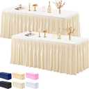 2 Pack Champagne Tablecloths for Rectangle Tables 6ft, Wrinkle Resistant Spandex Tablecover Fitted Stretch Table Cloth with Pleated Ruffle Table Skirts for Party Banquet Dining Birthday Wedding