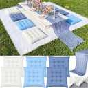 Extra Large Outdoor Picnic Blanket with Table Runner and Floor Pillow Cushion for Picnic Wedding Birthday Baby Shower Backyard(91 x 71'',Blue,White,6-Person)