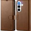 TUCCH Case Wallet for Galaxy S26 5G, Kickstand [RFID Blocking] 3 Card Slot Magnetic PU Leather Protective Flip Cover with [TPU Shockproof Interior Case] Compatible with Galaxy S26 6.3" 2026, Brown