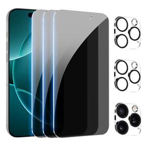 Pehael [3+3Pack] Privacy Screen Protector for iPhone 16 Pro with Camera Lens Protector Full Coverage Anti-Spy Tempered Glass Film 9H Hardness Upgrade Edge Protection Easy Installation Bubble Free [6.3 inch]