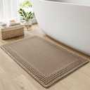 RESARE Waffle Bath Mat, Super Absorbent Non Slip, Machine Washable, Ultra Soft Boho Bath Rugs with Tassels, Upgraded Bordered Design, 17"x24" Brown Pack Of 2