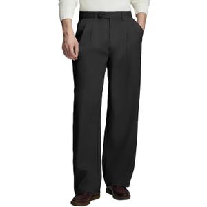Susclude Mens Casual Dress Pants Old Money Pleated Baggy Wide Leg Vintage Relaxed Fit Slacks Work Office Trousers, Black, 34