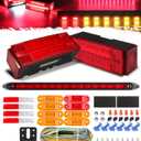 Partsam Submersible LED Trailer Tail Light Kit, Rectangular Trailer Lights+ID Bar+8 Markers, Combined Stop Turn License Plate Running Lamps with 25FT Wiring Harness Reflective Stickers, 12V