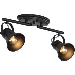 2 Light Track Lighting Ceiling, Industrial Directional Ceiling Spot Light Fixture,Black Flush Mount Ceiling Light for Kitchen, Living Room, Hallway, Bathroom, Cabinet, Etc.