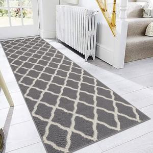 SHACOS Hallway Runner Rugs 2.6x8 ft Washable Long Rug Runner Non Slip Rubber Backing Kitchen Rug Hall Carpet Runner Dirt Trapper Floor Mats for Entryway Bedroom Laundry Room, Light Gray