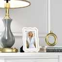 4x6 Enamel Picture Frame with HD-Tempered Glass, Display 3x5 Photo with Mat, Ornate Photo Frame with Gold Metal Edge & Velvet Back for Tabletop & Wall Mount Vertically or Horizontally Display, White