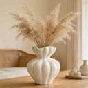 White Ceramic Vase, 6.8 Inch Modern Boho White Flower Vase for Home Decor, Unique Vase for Farmhouse Living Room Cabinet Table Centerpieces Wedding Decorations