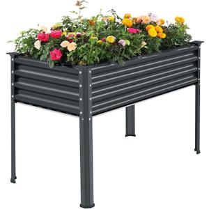 Land Guard Galvanized Raised Garden Bed with Legs, 48x24x32in Large Metal Elevated Raised Planter Box with Drainage Holes for Backyard, Patio, Balcony, 700lb Capacity(Grey)
