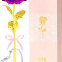 Valentines Day Rose Gifts for Her, Birthday Gifts for Women Mom Galaxy Rose Glass Forever Flowers with Heart-Shaped Base Eternal Crystal Roses Valentine Gifts for Grandma Wife Sister Girlfriend (Purple)